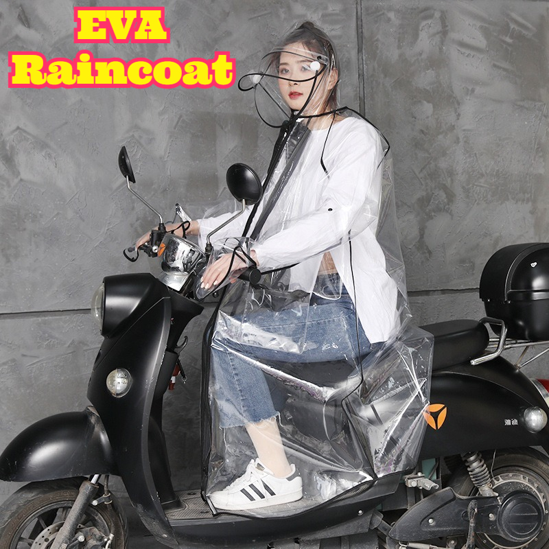 Cycling Commute In Rain - Transparent EVA Rain Poncho Hooded Unisex